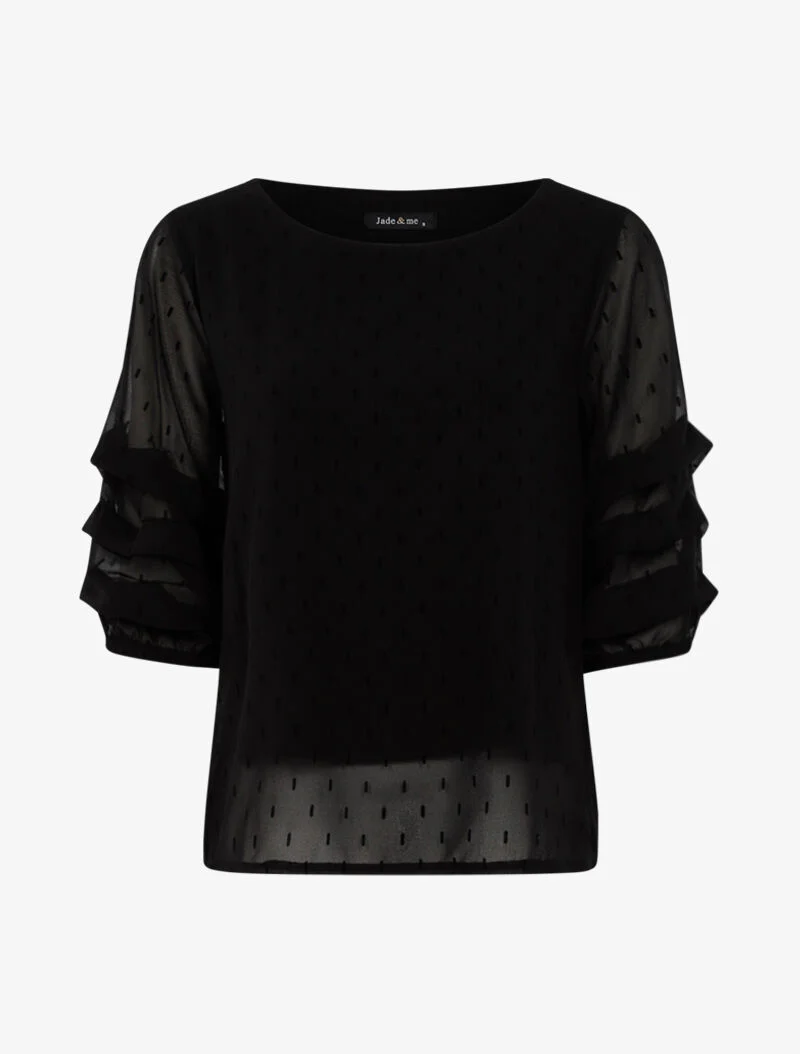 Blouse van fijne voile met grafische stippen - zwart - Image 2