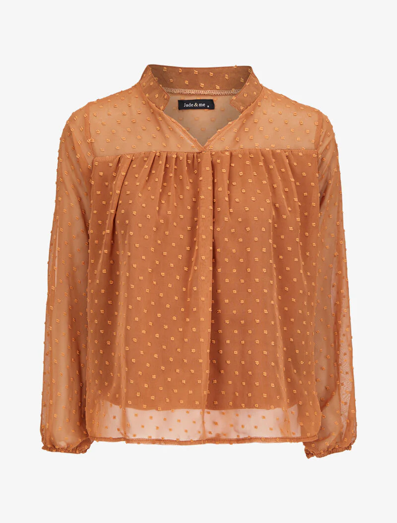 Blouse in plumetis met mao-kraag - Camel