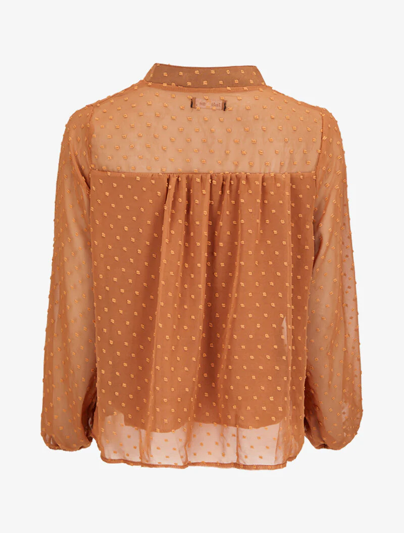 Blouse in plumetis met mao-kraag - Camel - Image 2