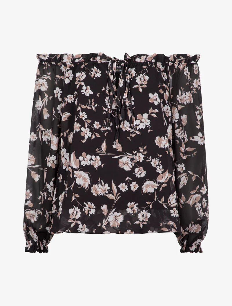 Blouse met bardot-halslijn en bloemenprint - zwart - Image 2