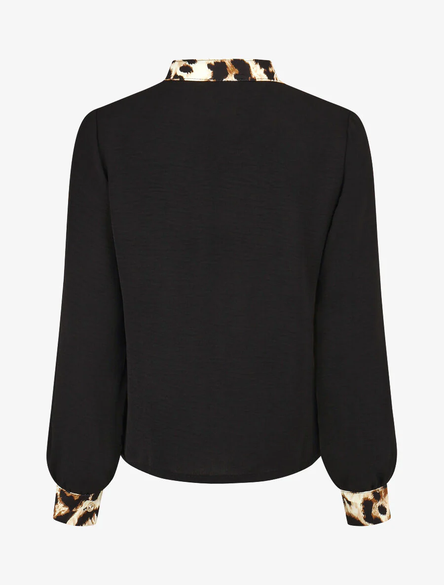 Blouse met boorden en luipaardprint - Zwart - Image 2