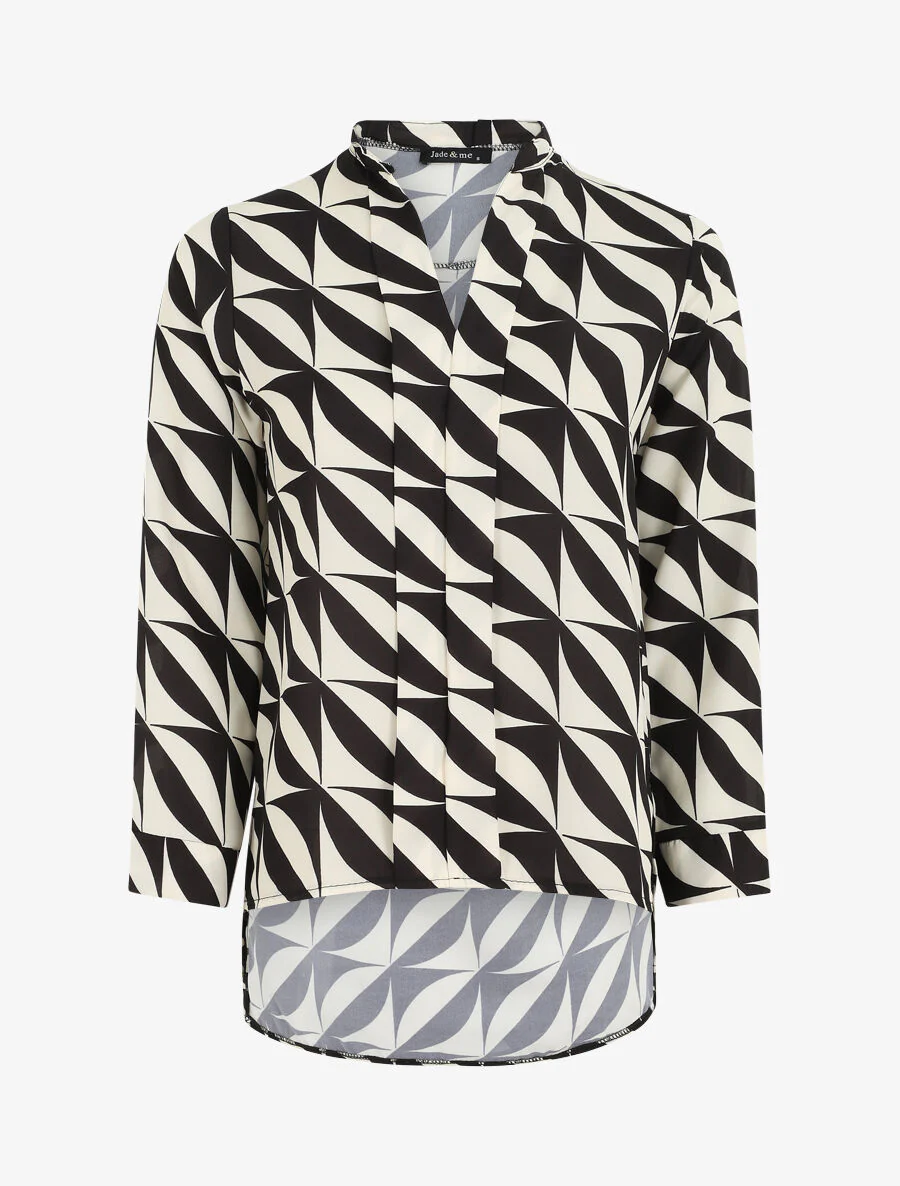 Blouse met driekwartmouwen en grafische print - zwart