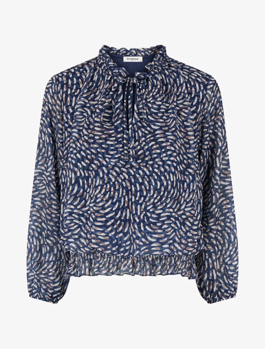 Blouse met fantasieprint in ballonvorm. - Marine
