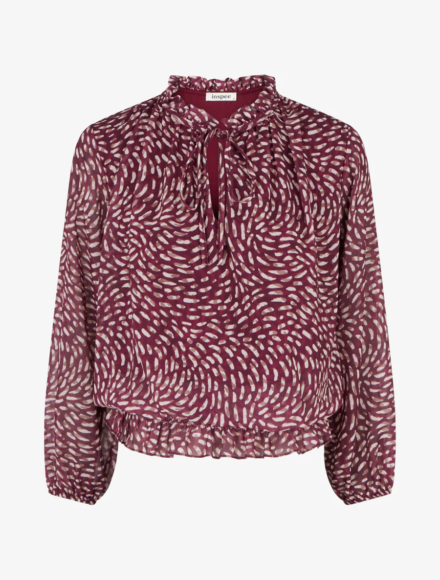 Blouse met fantasieprint in ballonvorm. - Pruim