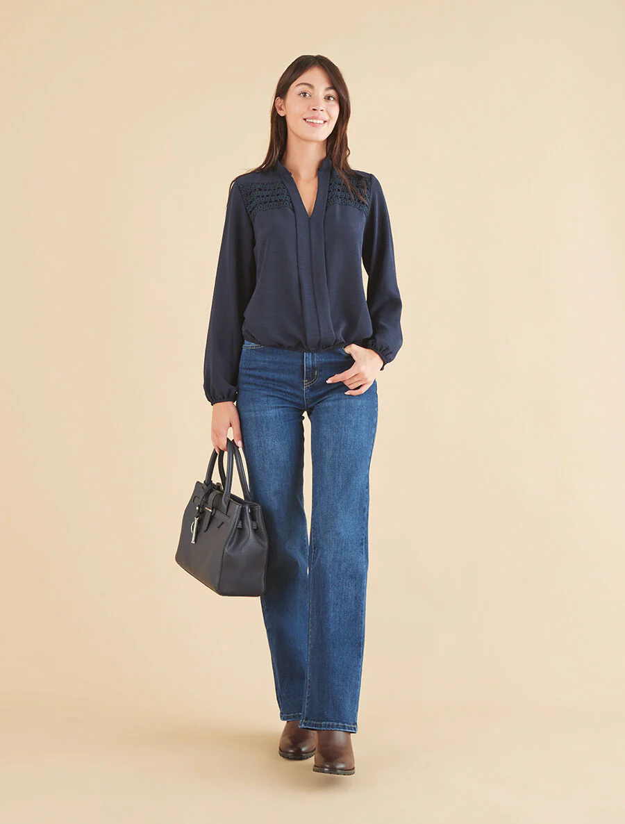 Blouse met gehaakt detail - Marineblauw - Image 3