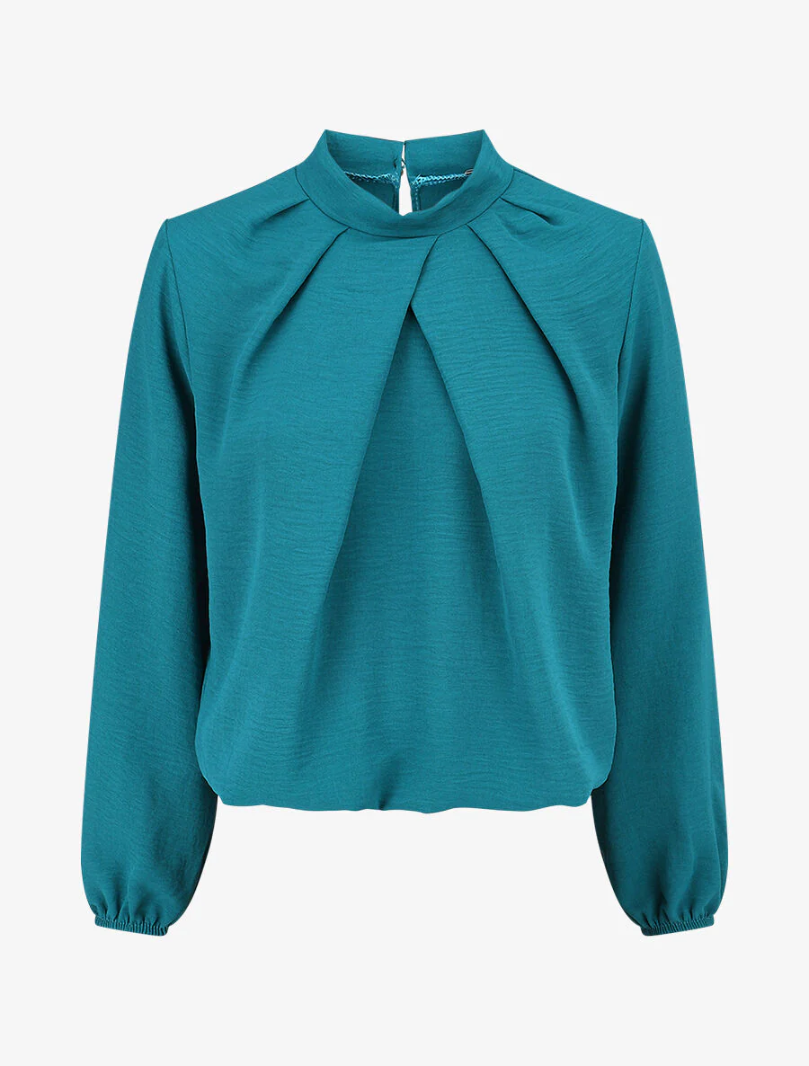 Blouse met gekruiste plooien - Laguneblauw