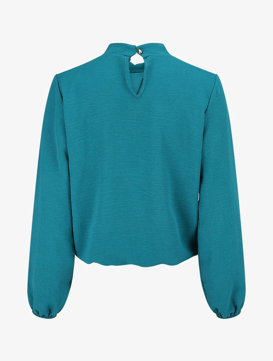 Blouse met gekruiste plooien - Laguneblauw - Image 2