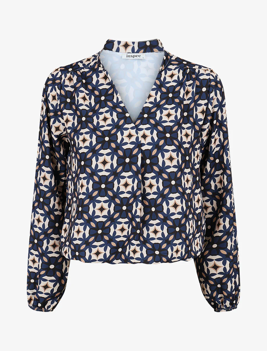 Blouse met grafische bloemenprint - Marineblauw