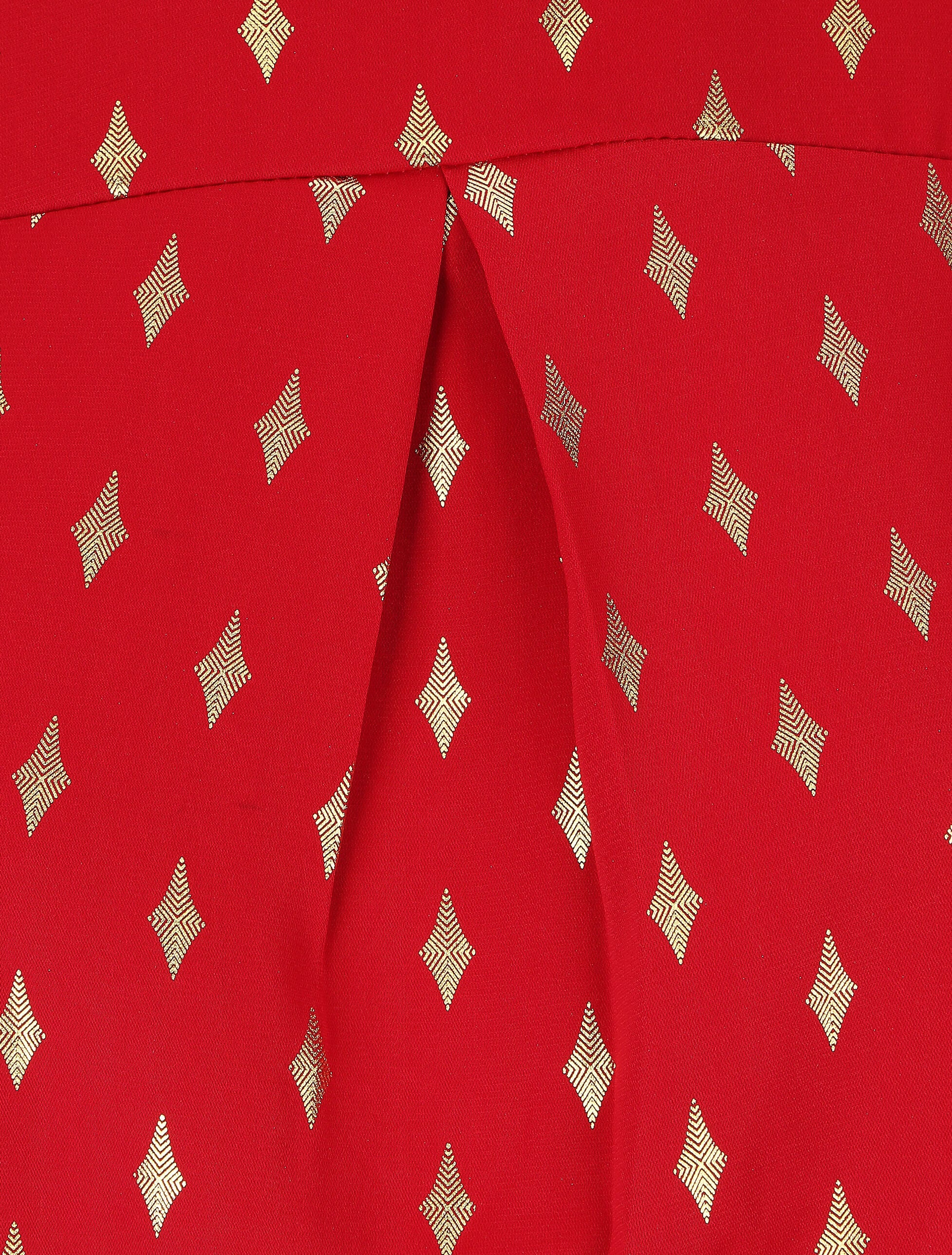 Blouse met hoge kraag en goudkleurige ruitjesprint - rood - Image 3