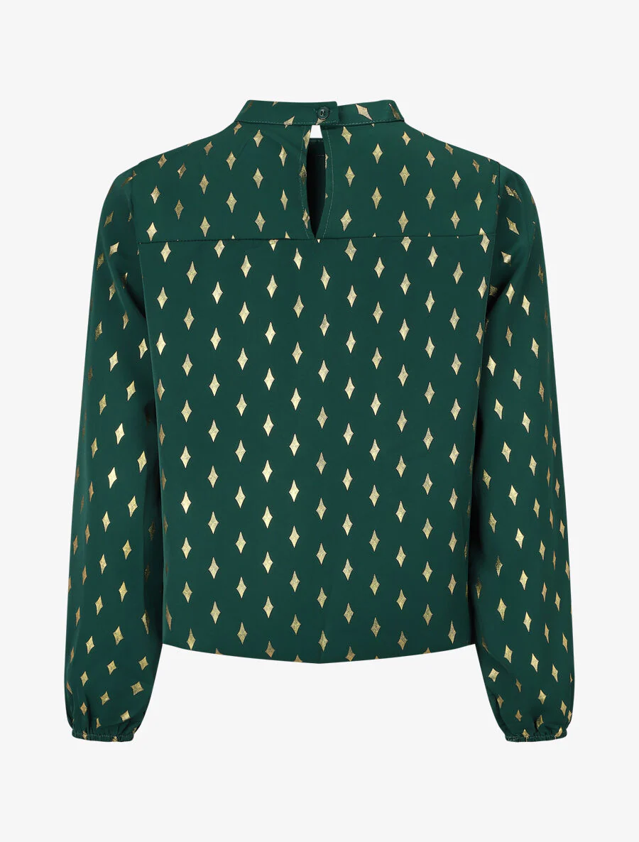 Blouse met hoge kraag en goudkleurige ruitjesprint - groen - Image 2