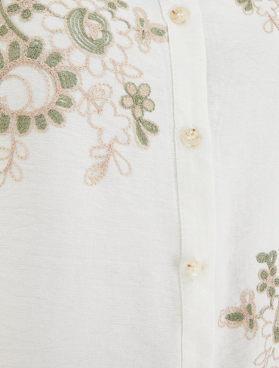 Blouse met korte mouwen en bloemenborduursels - Wit - Image 3
