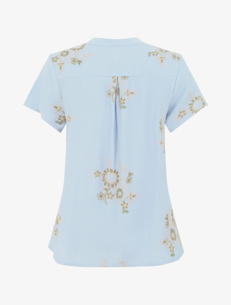 Blouse met korte mouwen en bloemenborduursels - Lichtblauw - Image 2