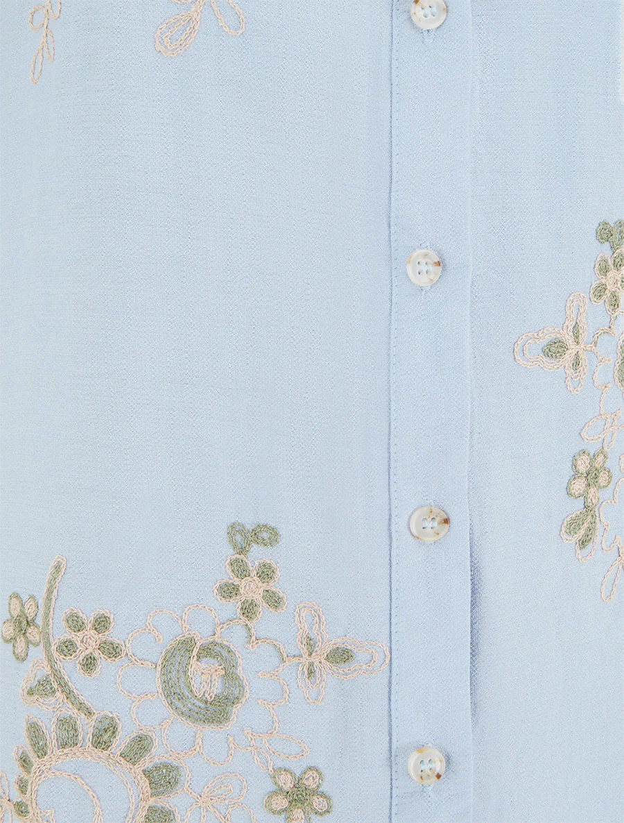 Blouse met korte mouwen en bloemenborduursels - Lichtblauw - Image 3