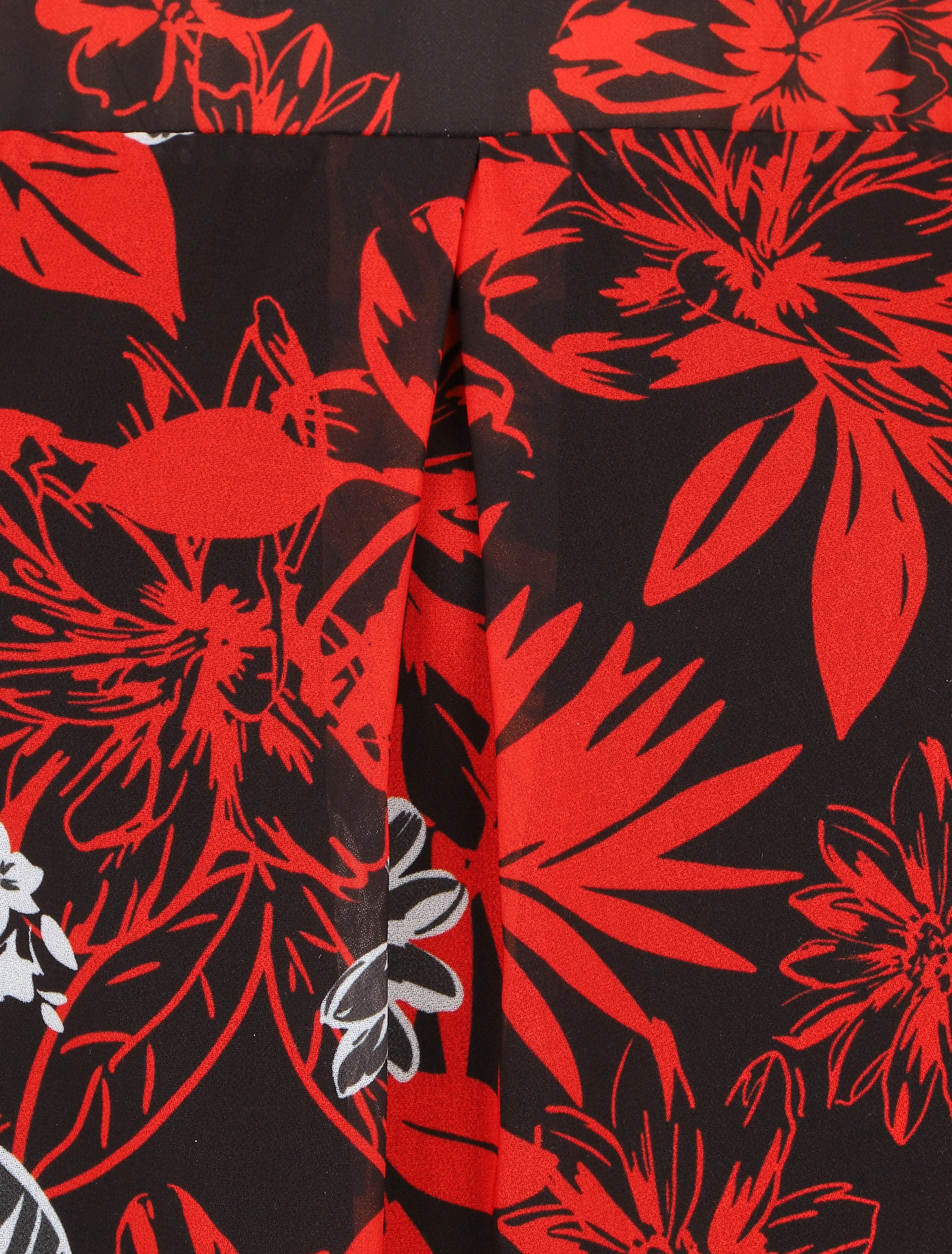 Blouse met lange mouwen. ronde hals en bloemenprint - Zwart/rood - Image 3