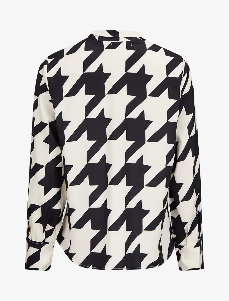 Blouse met lavallière kraag en hanenpoot print - Zwart - Image 2