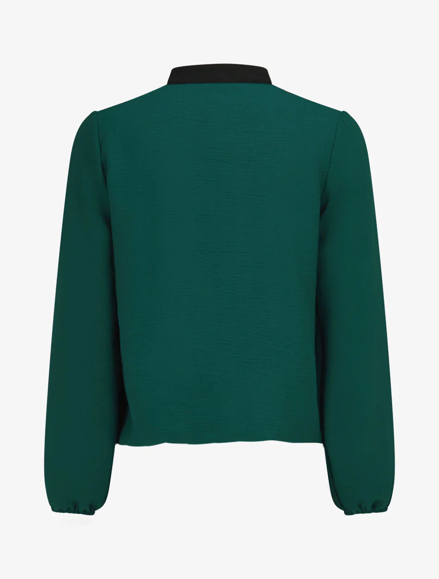 Blouse met ronde hals en contrasterende biezen - dennengroen - Image 2