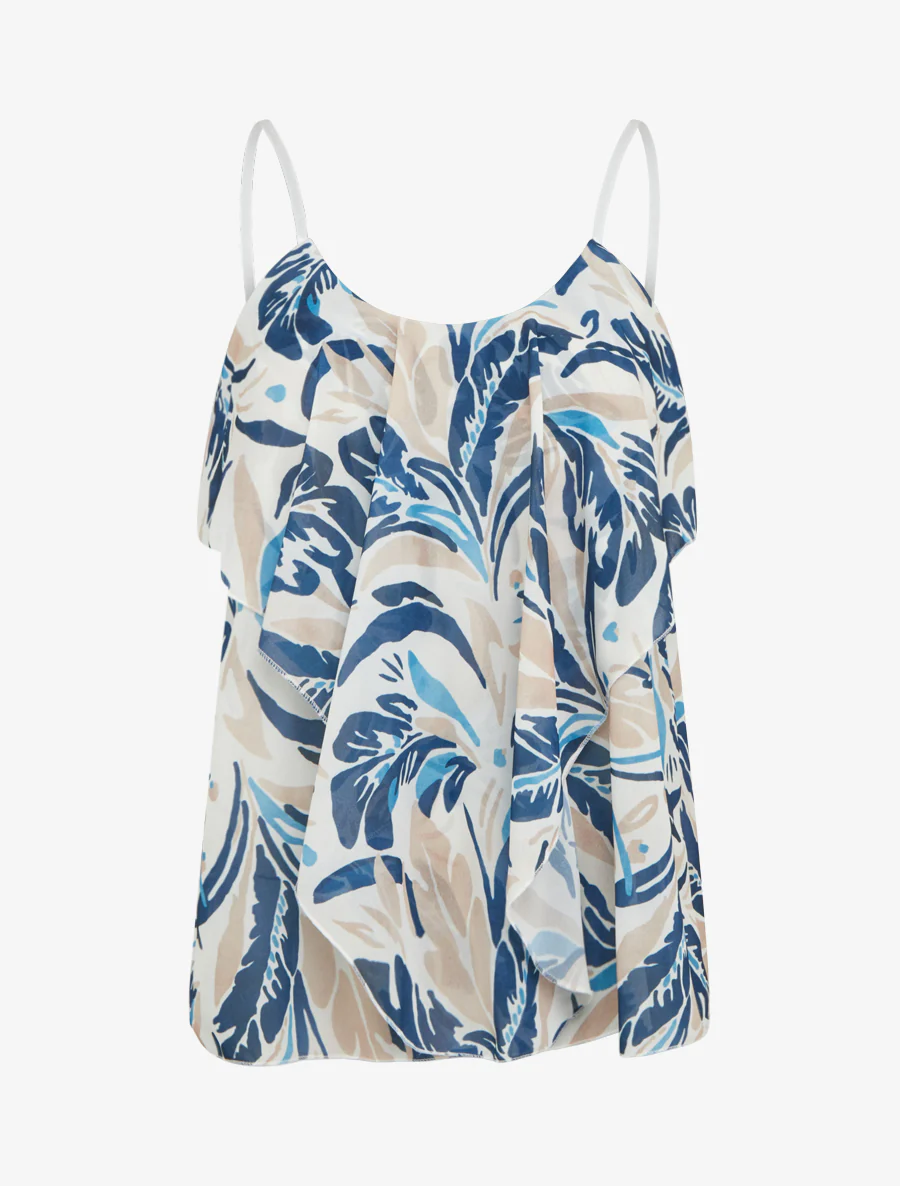 Blouse met ruches en bladenprint - Marine