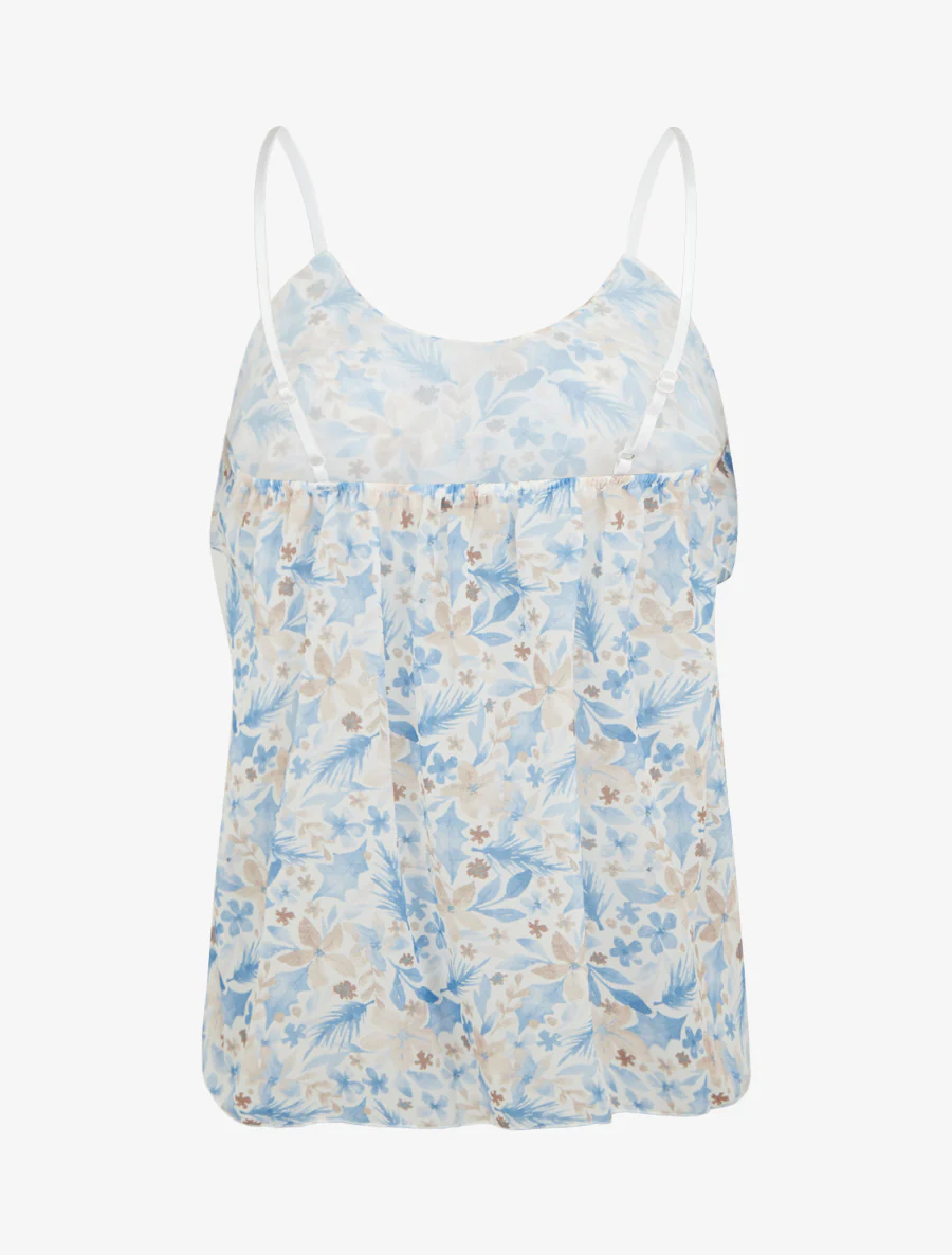 Blouse met ruches en bladprint. - Lichtblauw - Image 2