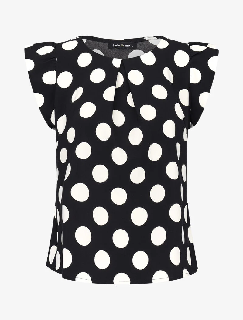 Blouse met stippen en gerimpelde mouwtjes - zwart