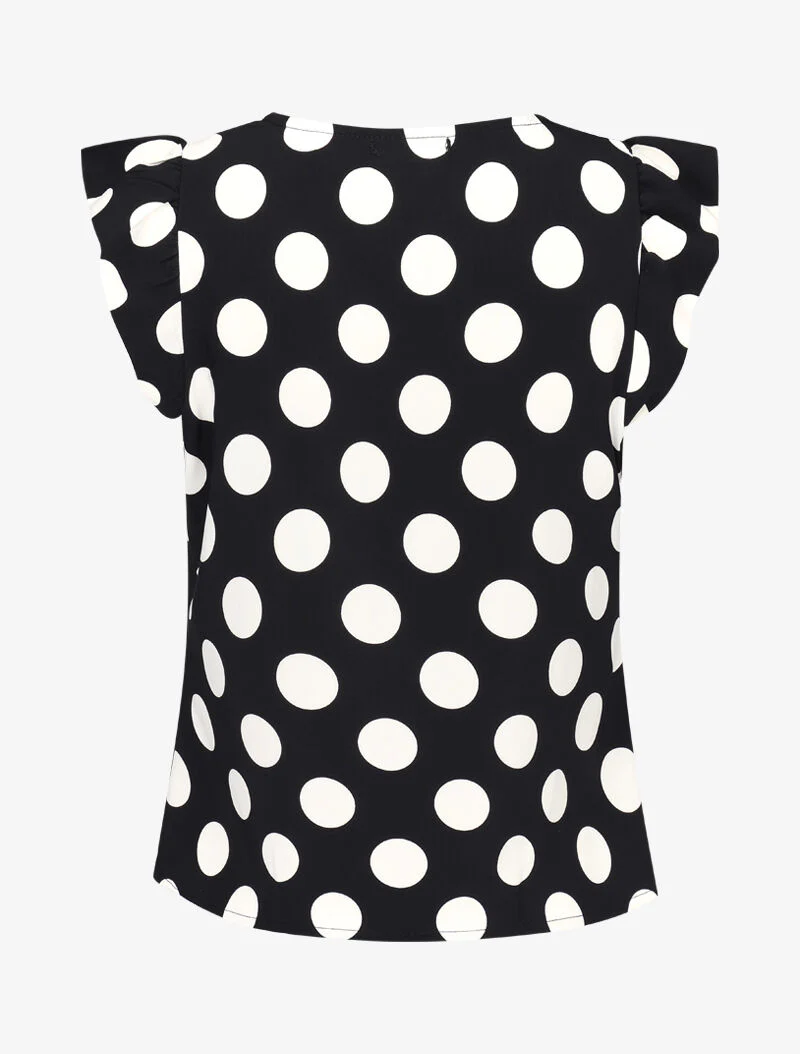 Blouse met stippen en gerimpelde mouwtjes - zwart - Image 2