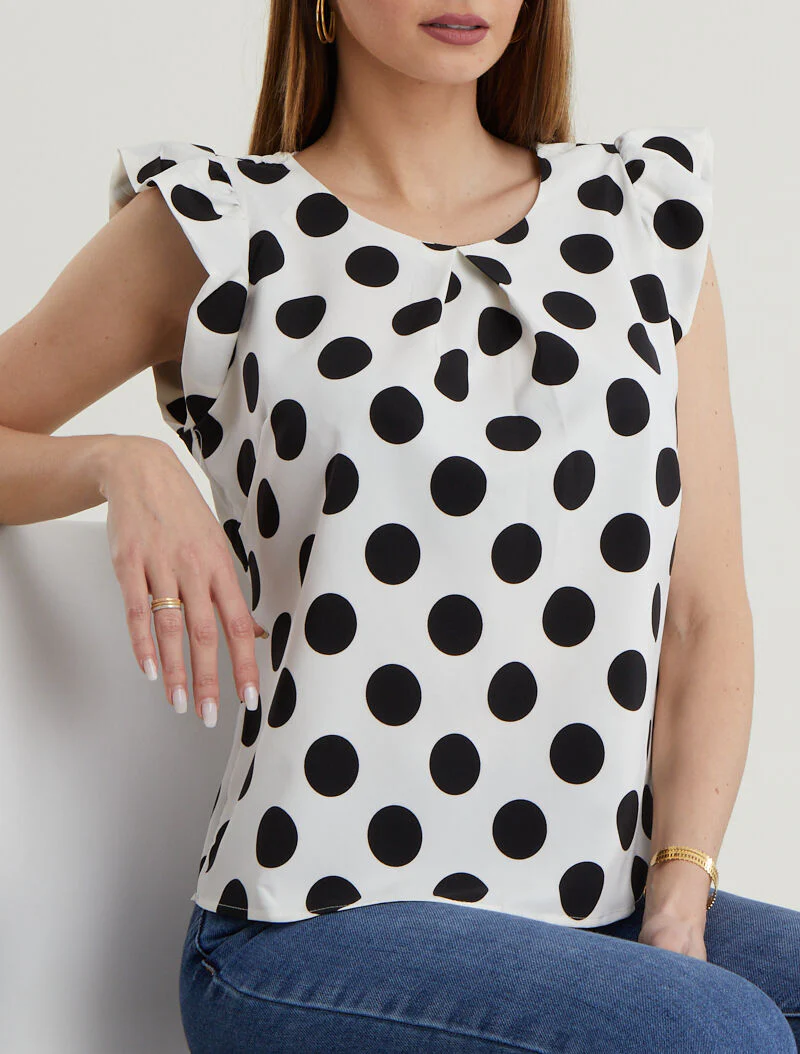 Blouse met stippen met volantmouwtjes - wit