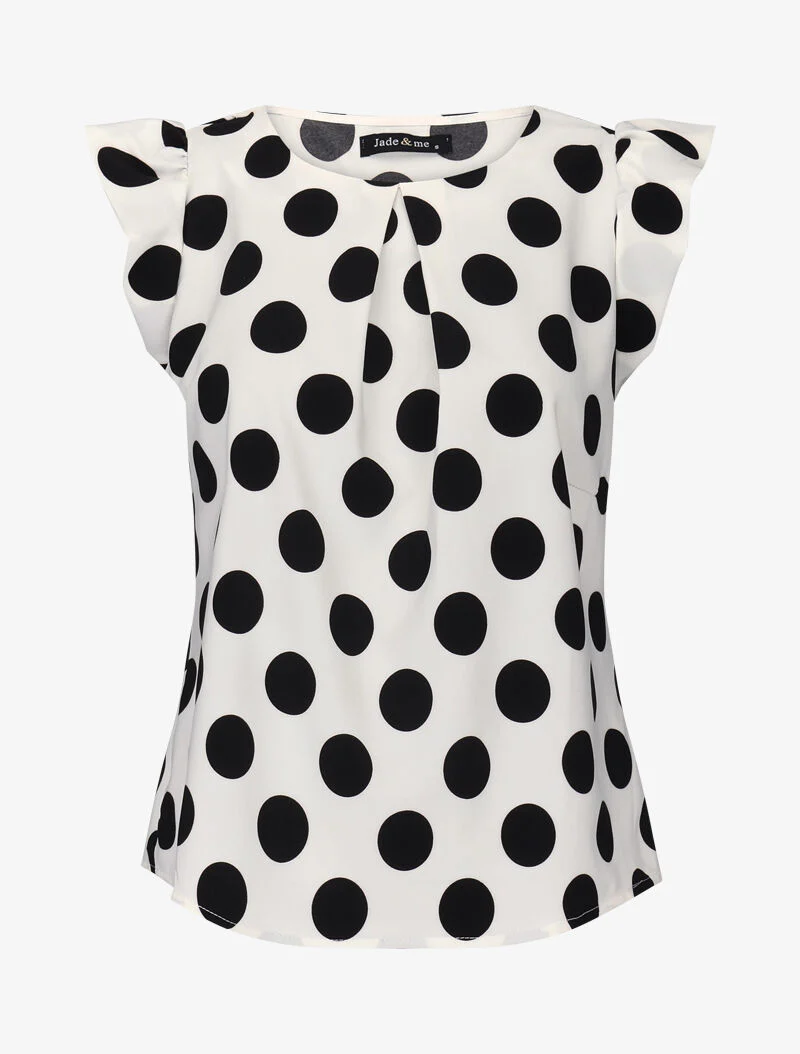 Blouse met stippen met volantmouwtjes - wit - Image 2