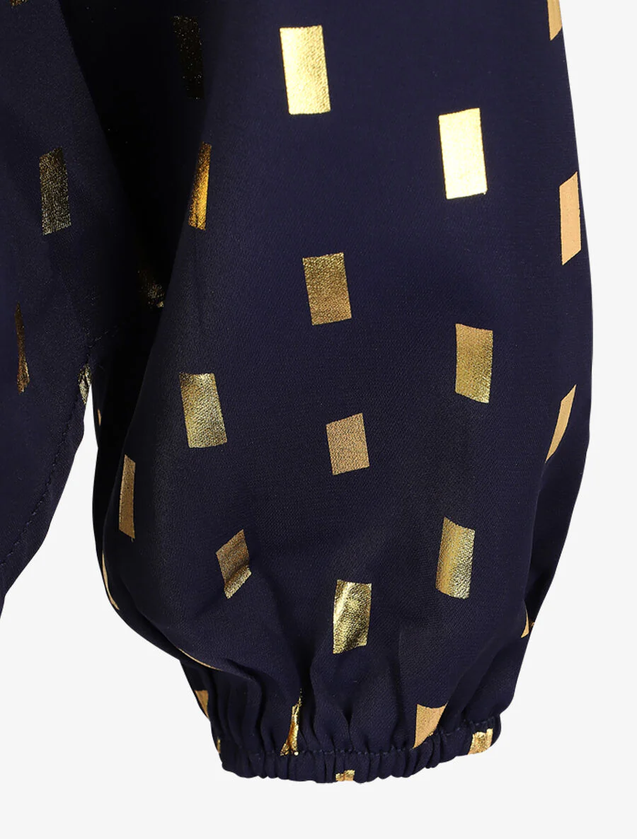 Blouse met strikkraag en vergulde rechthoekige print - Marineblauw - Image 3