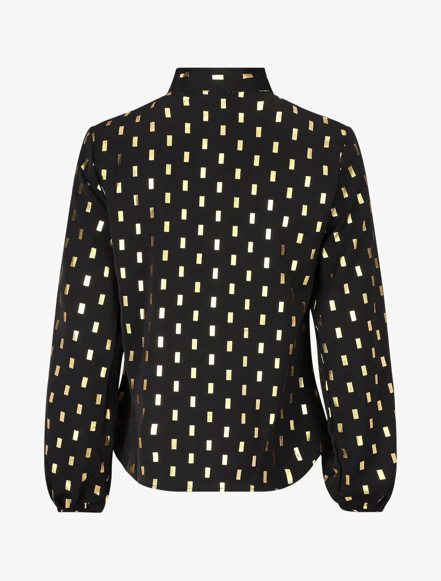 Blouse met strikkraag en vergulde rechthoekige print - zwart - Image 2