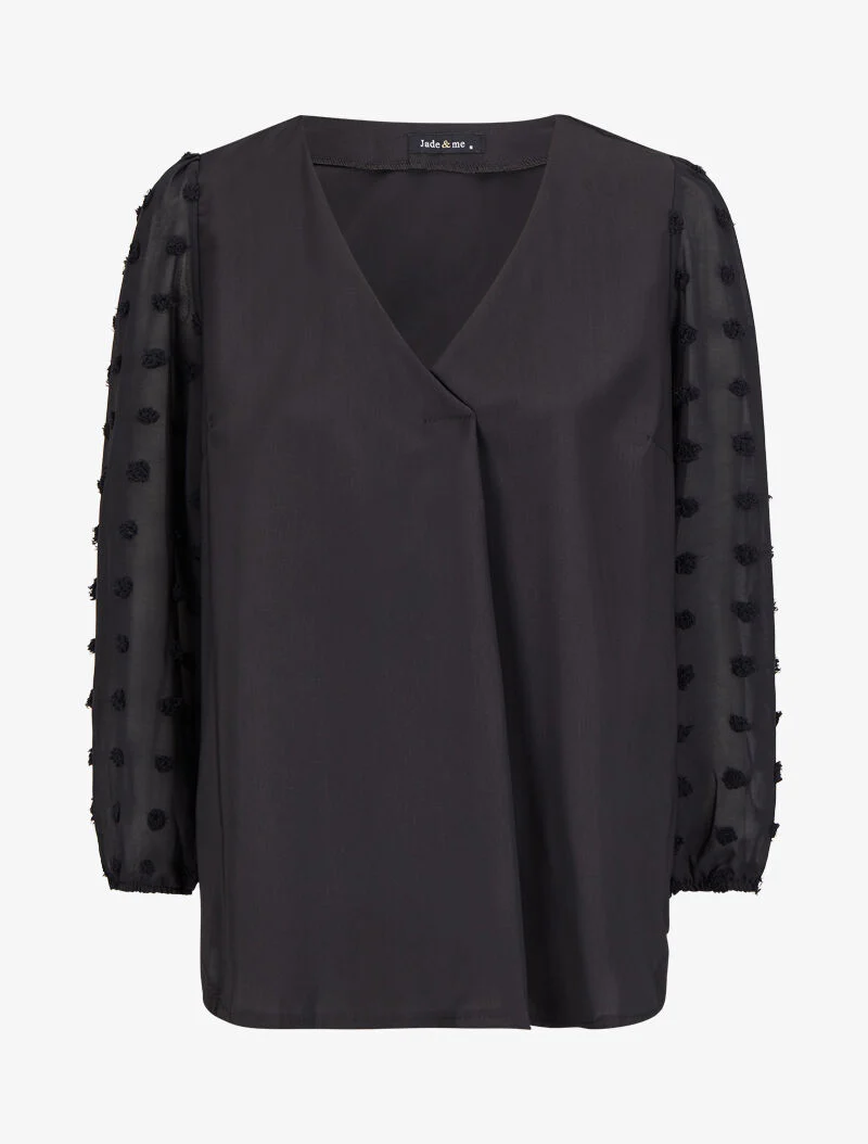 Blouse met transparante mouwen in plumetis-stijl - Zwart