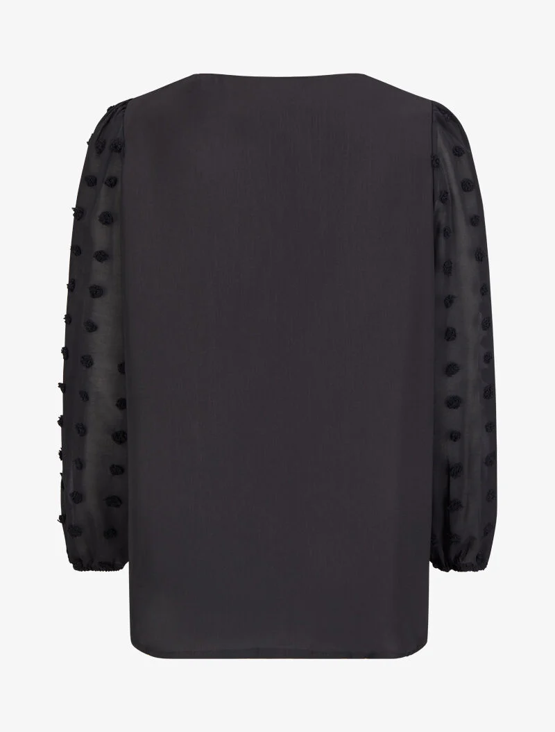 Blouse met transparante mouwen in plumetis-stijl - Zwart - Image 2