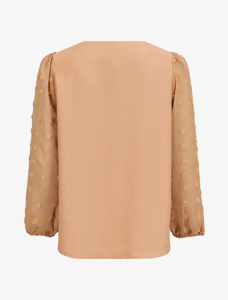Blouse met transparante mouwen in plumetis-stijl - Kameel - Image 2
