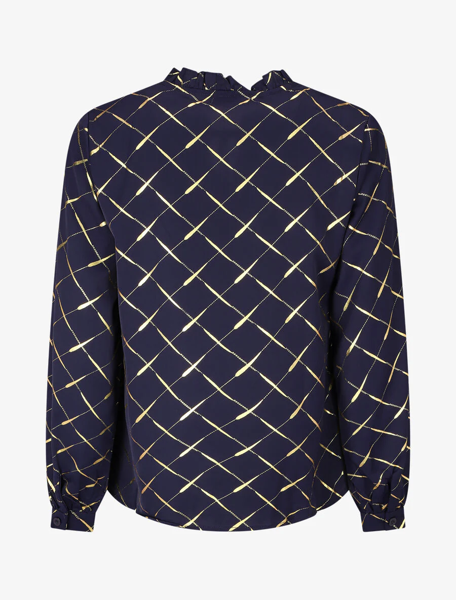 Blouse met V-hals en vergulde print - Marineblauw - Image 2