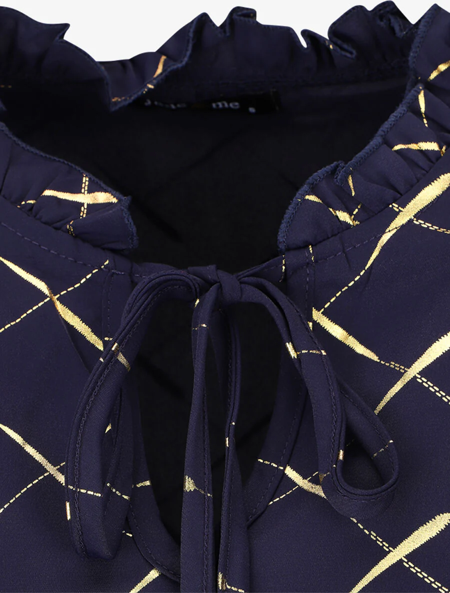 Blouse met V-hals en vergulde print - Marineblauw - Image 3