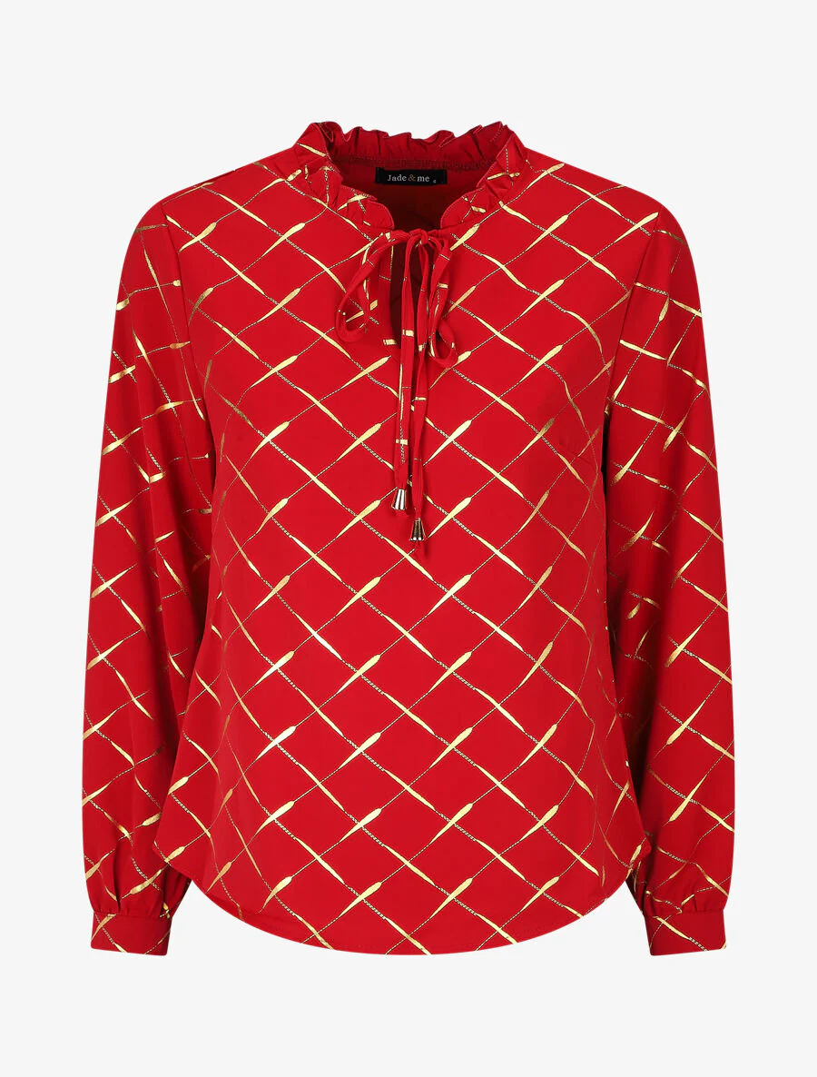 Blouse met V-hals en vergulde print - Rood