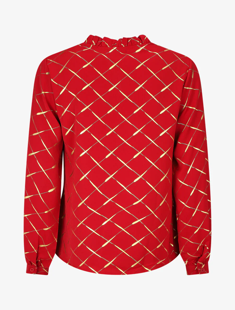 Blouse met V-hals en vergulde print - Rood - Image 2