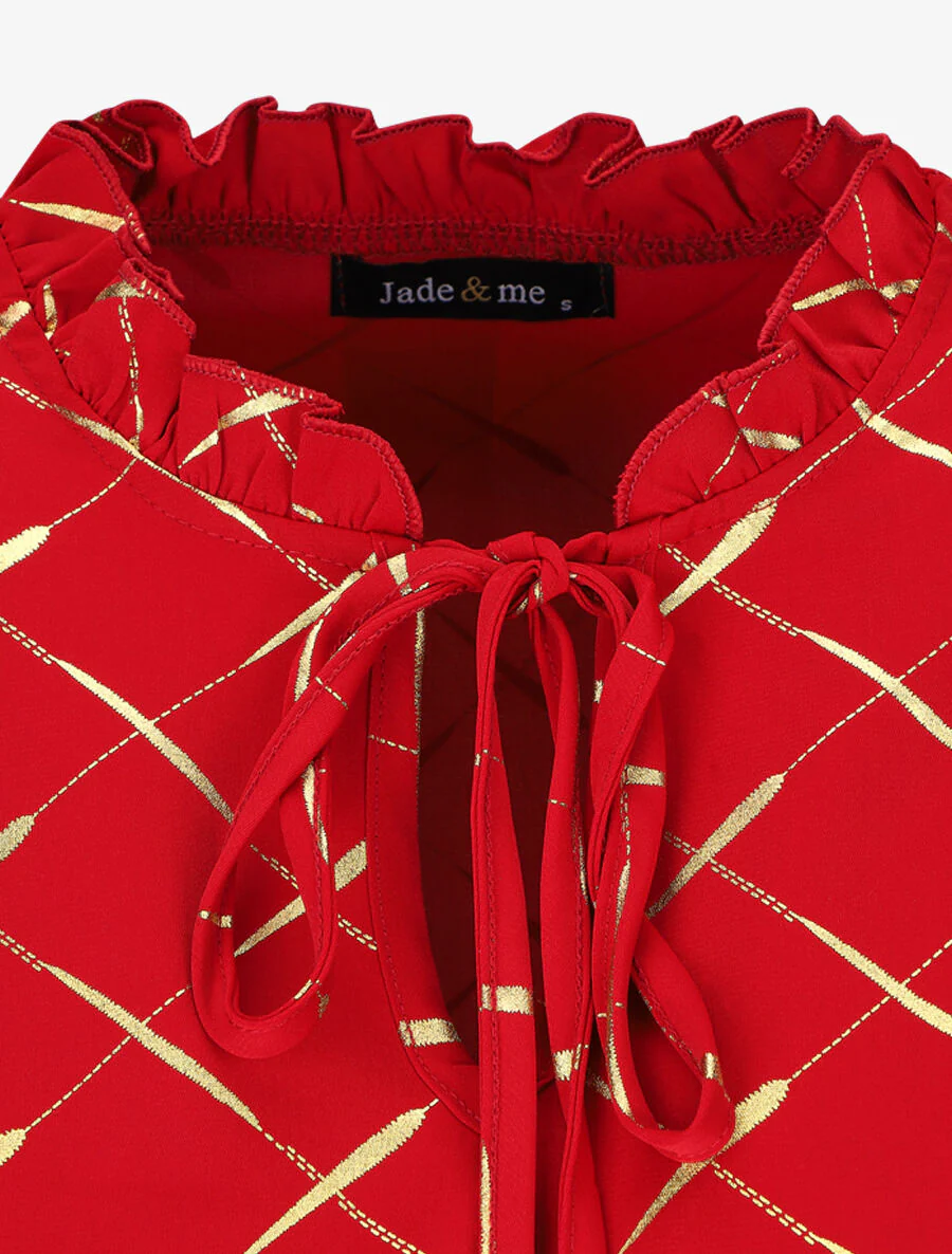 Blouse met V-hals en vergulde print - Rood - Image 3