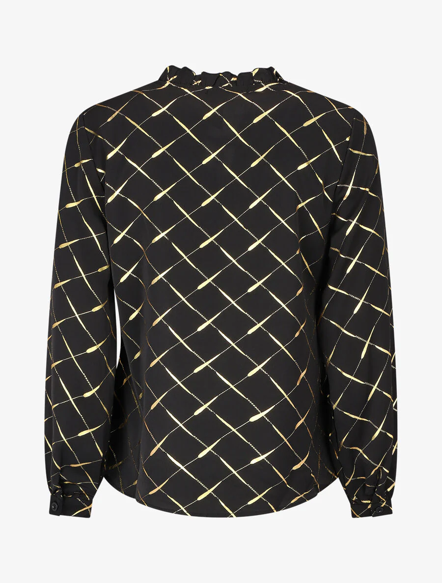 Blouse met V-hals en vergulde print - Zwart - Image 2
