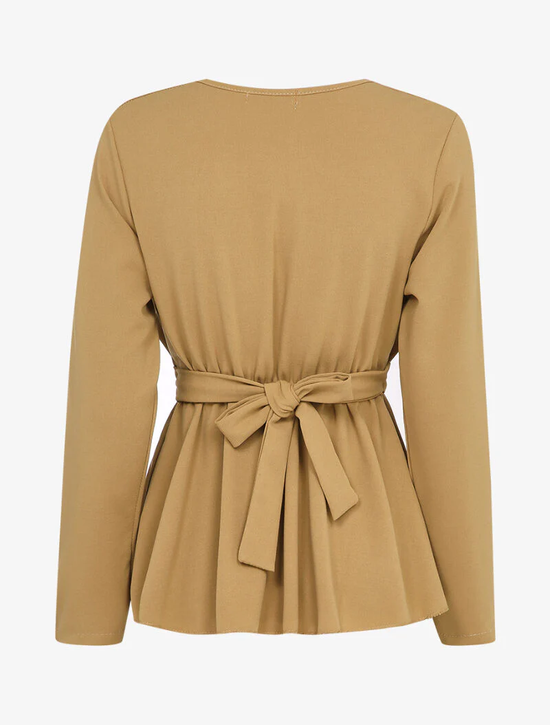 Peplum blouse met gestileerde gesp - Camel - Image 2