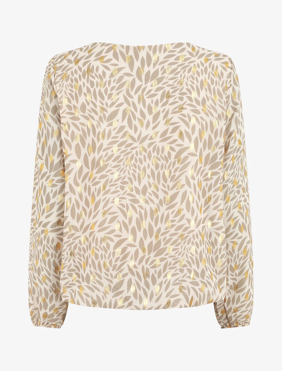 Ruime blouse van voile met iriserende bladerenprint - Beige - Image 2