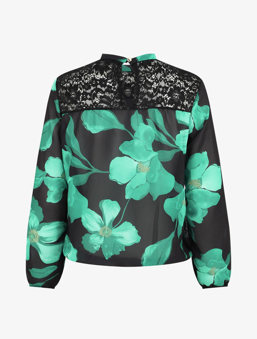 Blouse van geprinte grote bloemen voile - Zwart - Image 2