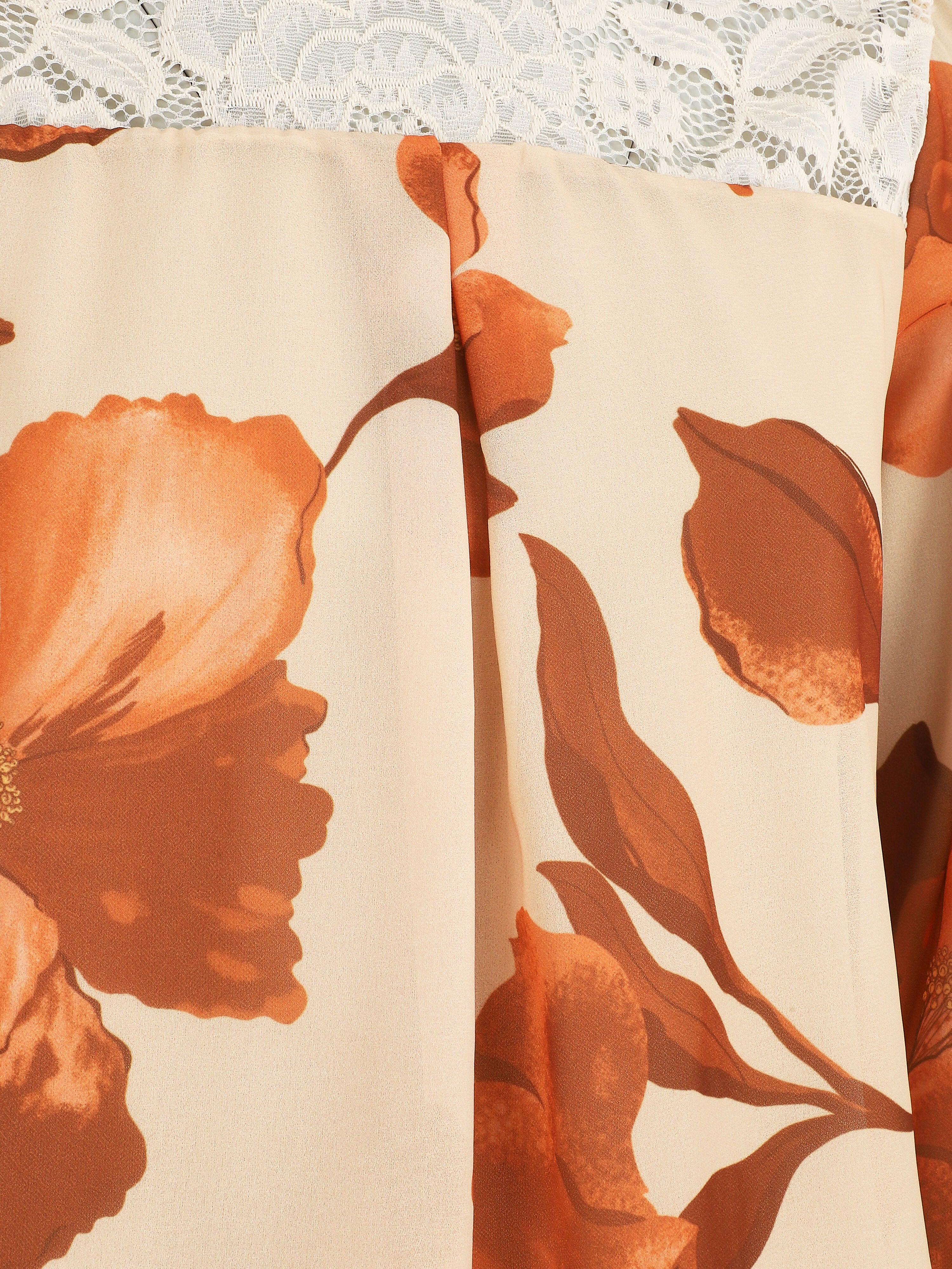 Blouse van geprinte grote bloemen voile - Beige - Image 3