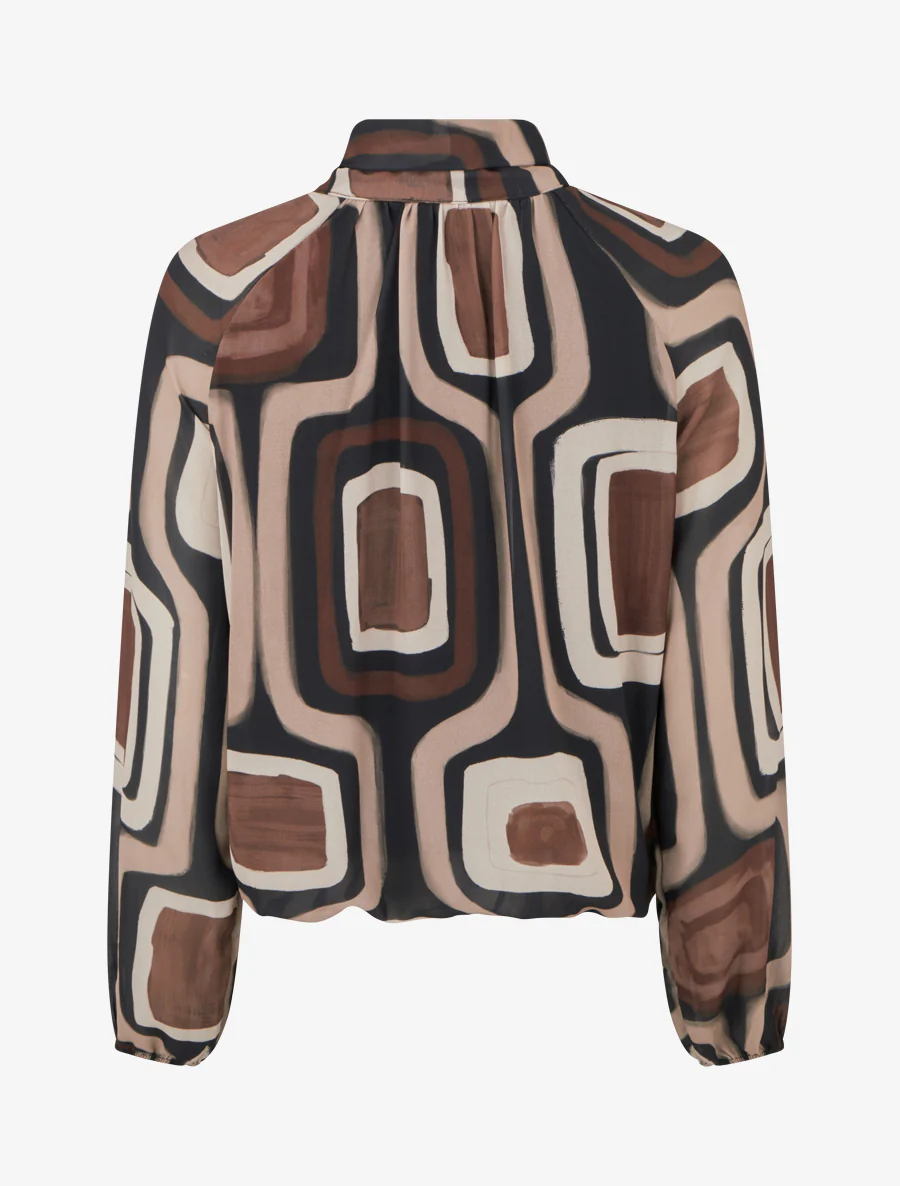 Blouse van retro bedrukte voile om te knopen - Zwart - Image 2