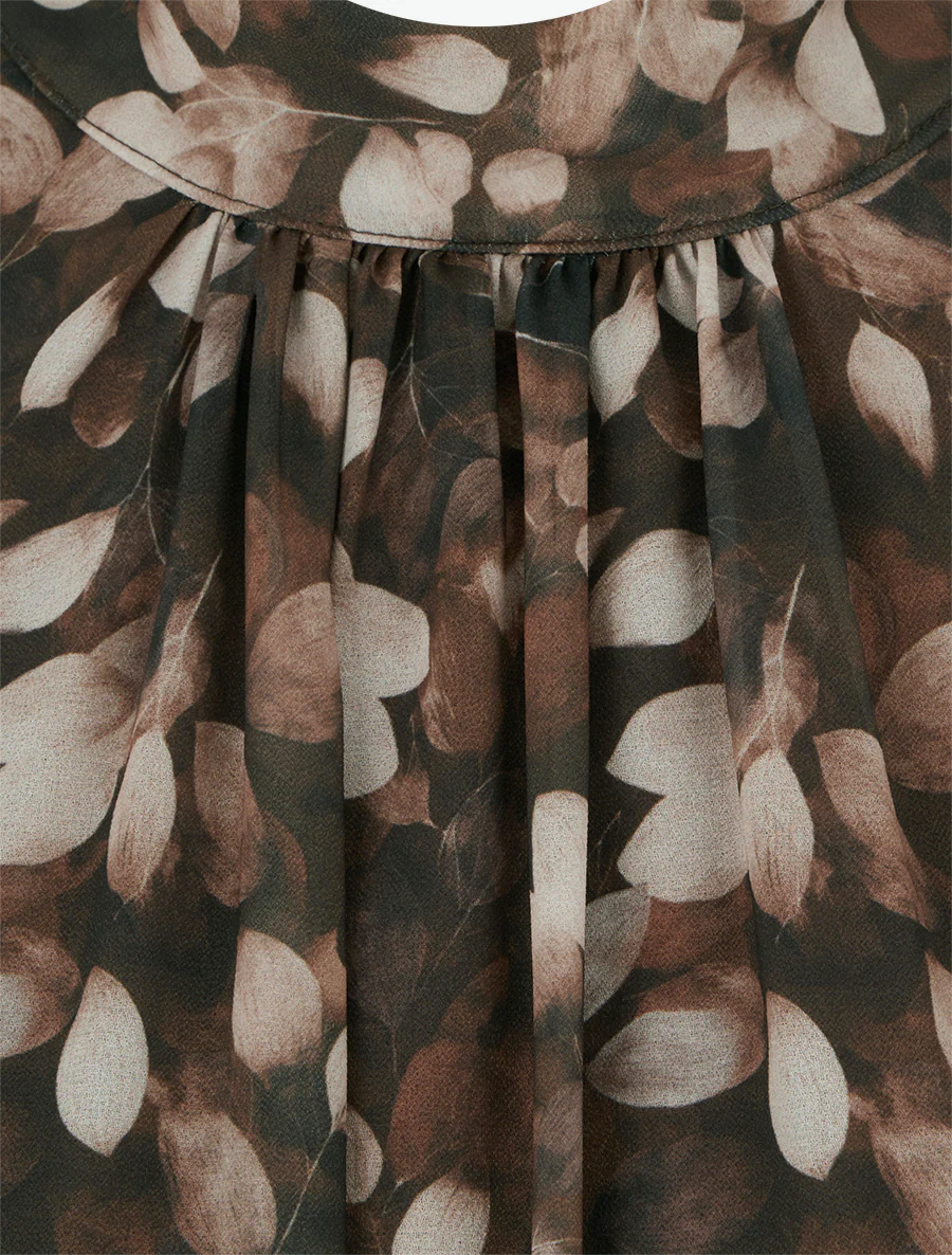 Blouse van vloeiende stof met bladdessin en koordjes. - Bruin - Image 3