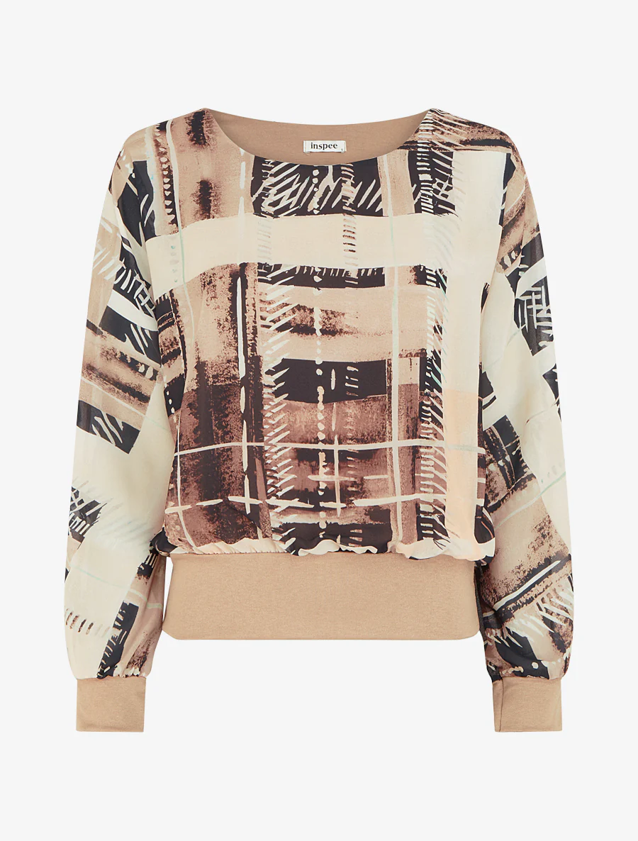 Blouse van voile met abstracte print - Beige