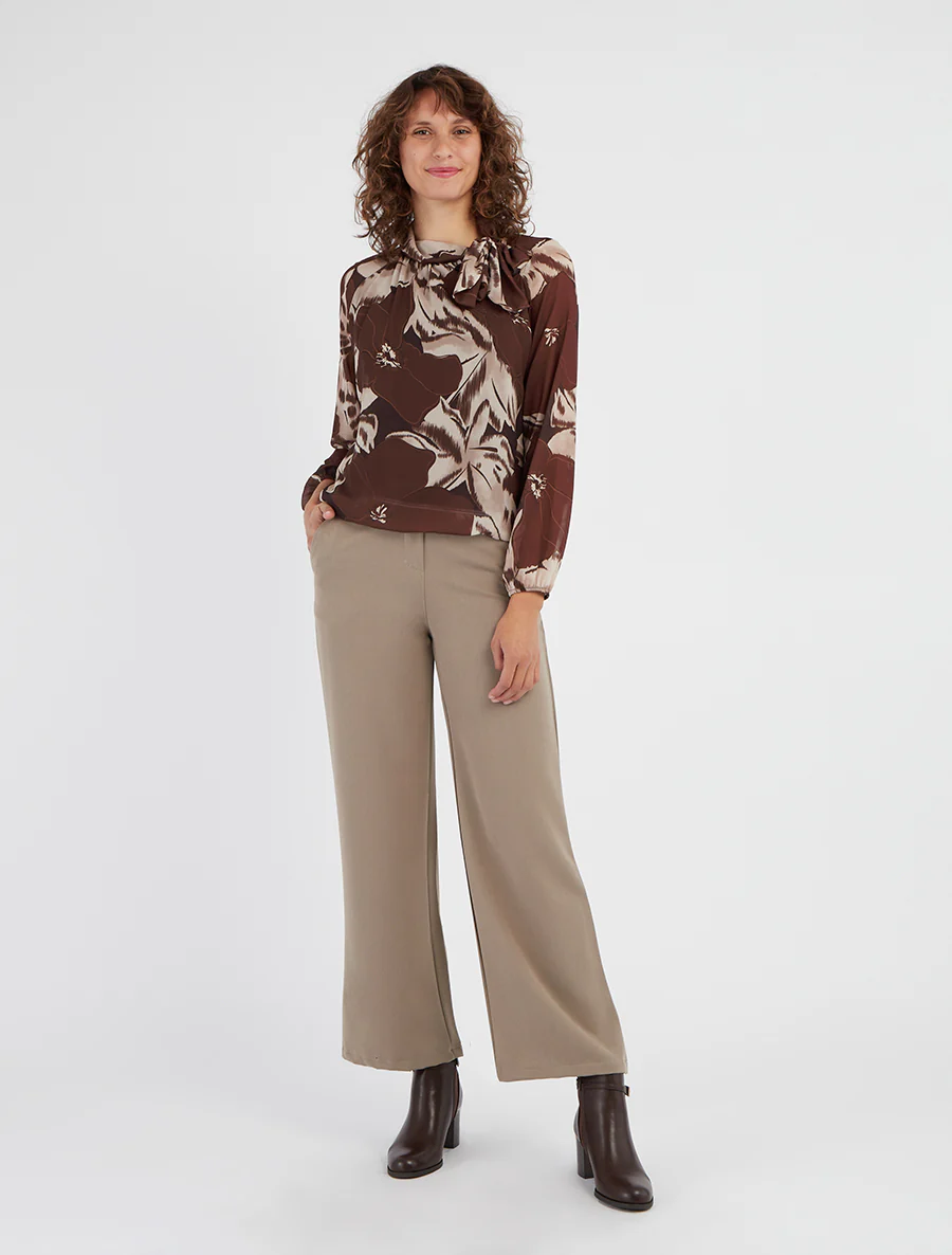 Blouse van voile met bloemenprint om te knopen - Bruin - Image 4