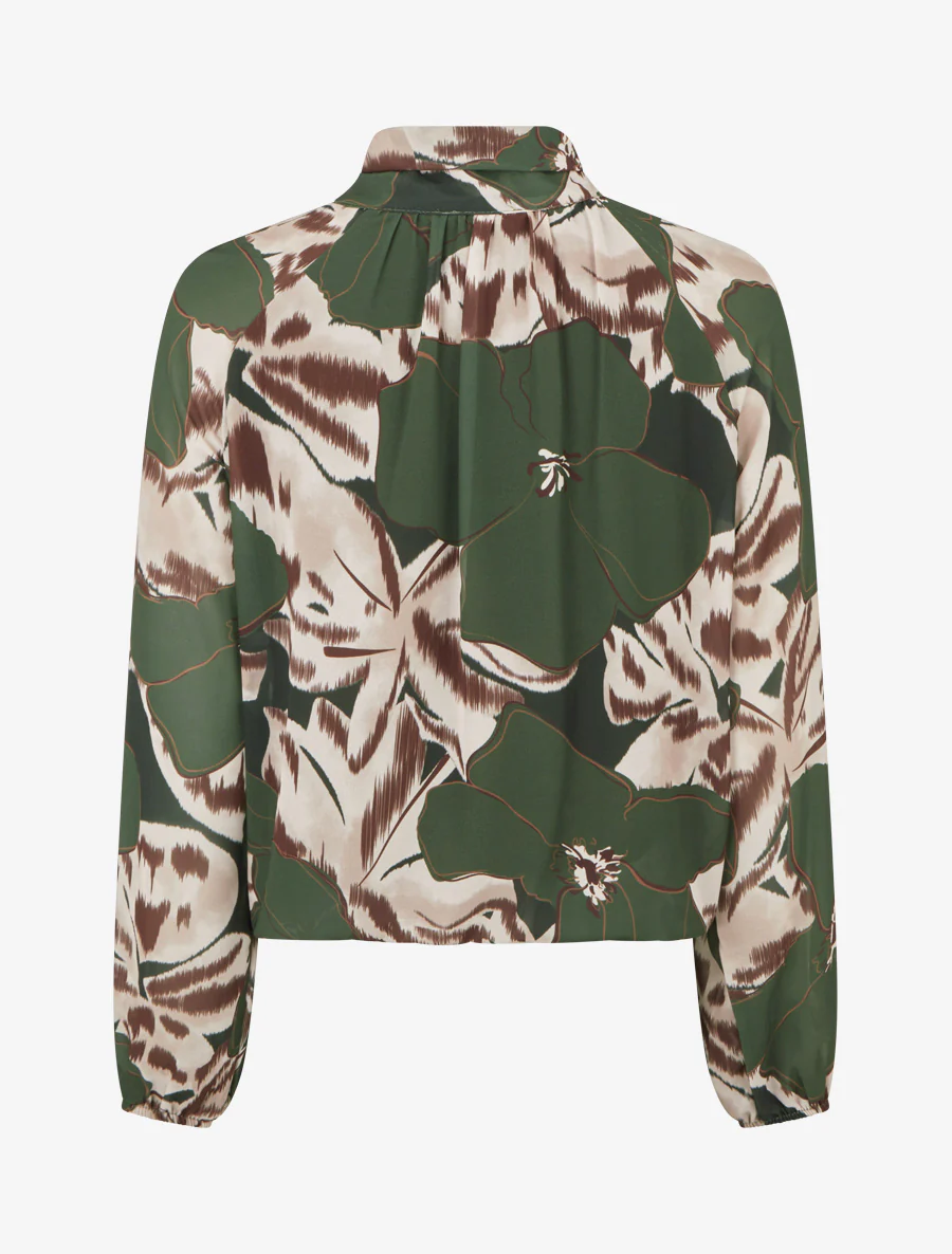 Blouse van voile met bloemenprint om te knopen - Kaki - Image 2