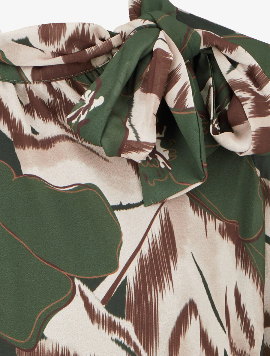 Blouse van voile met bloemenprint om te knopen - Kaki - Image 3