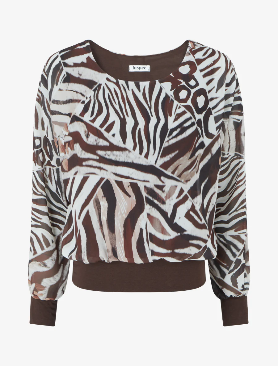 Blouse van voile met dierenprint - Bruin