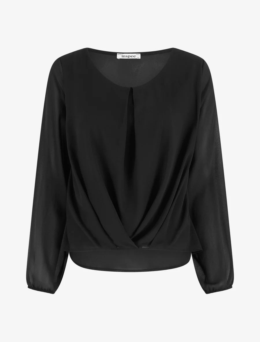 Blouse van voile met een gedrapeerd effect. - Zwart