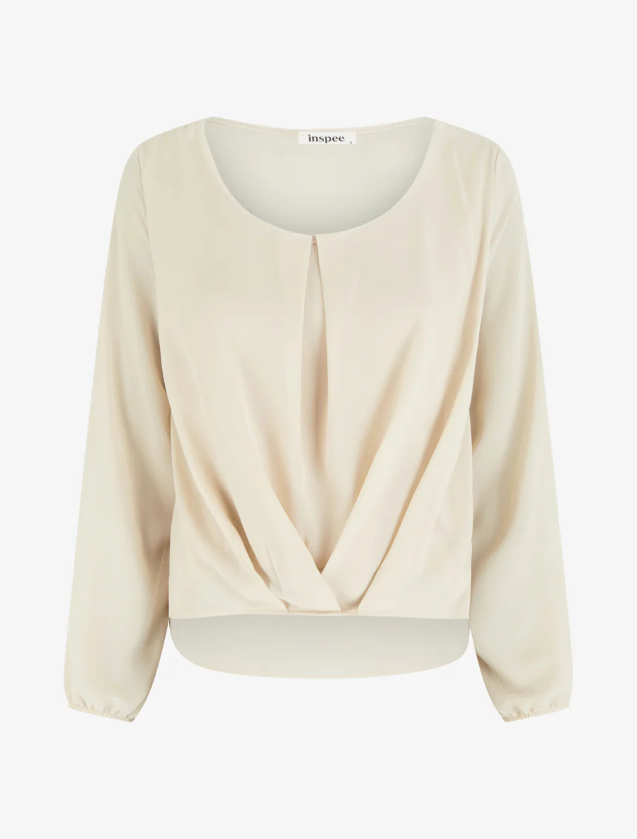 Blouse van voile met een gedrapeerd effect. - Beige